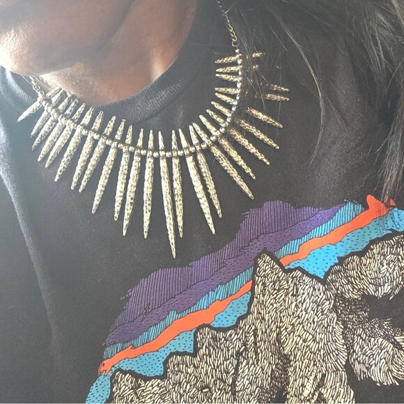 Silver Tone Spiked Collar Necklace Adjustable Textured Tribal Goth Punk - Picture 3 of 6